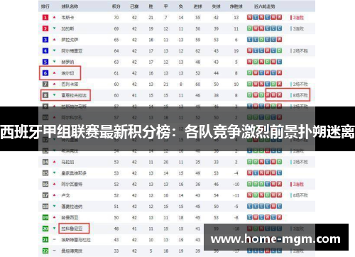 西班牙甲组联赛最新积分榜：各队竞争激烈前景扑朔迷离